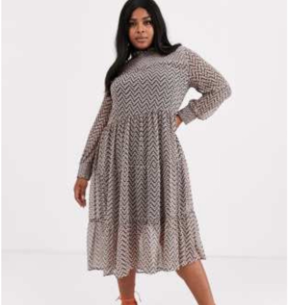 Simply Be Black White Chevron Tiered Maxi Dress ASOS Boho Mod Smock Dress 20